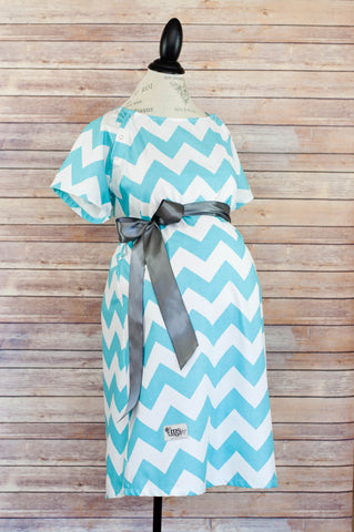 Aqua Chevron - Maternity Labor & Delivery Hospital Gown